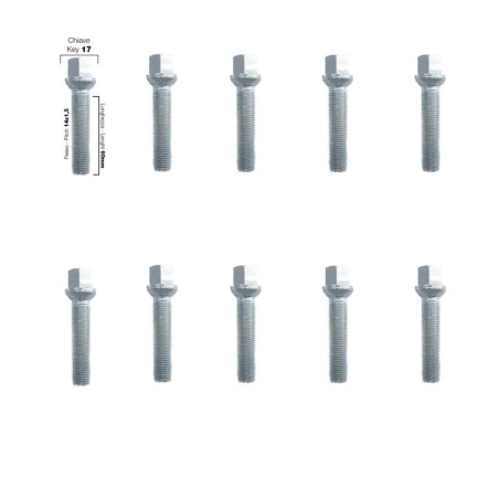 10 bulloni chiave 17 14x1.5 lunghezza 60mm sferici - BR/14-10