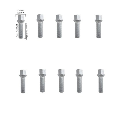 10 bulloni chiave 17 14x1.5 lunghezza 45mm sferici - BR/15-10