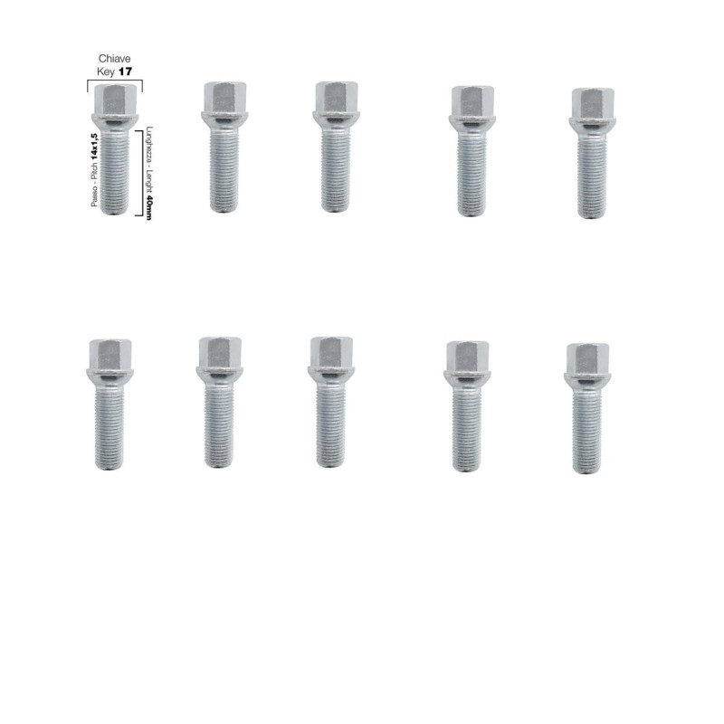 10 bulloni ch.17 14x1.5 l.40mm sferici - BR/18-10