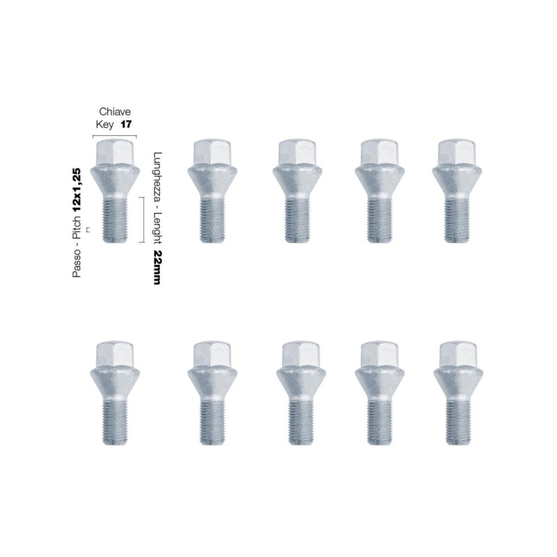 10 bulloni ch.17 12x1.25 l.22mm - BR/26-10