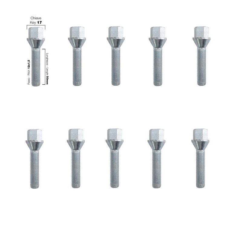 10 bulloni chiave17 12x1.5 lunghezza 50mm - BR/3-10