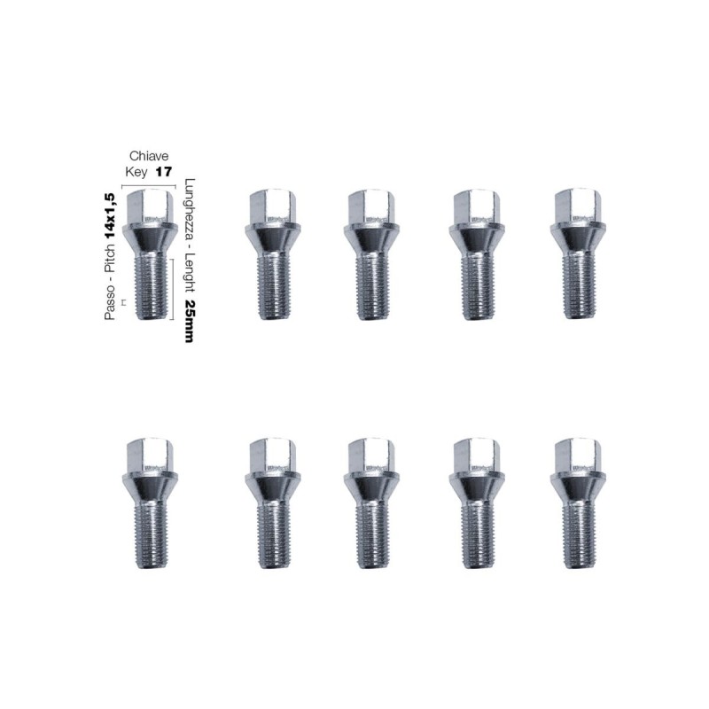 10 bulloni chiave 17 14x1.5 lunghezza 25mm - BR/40-10