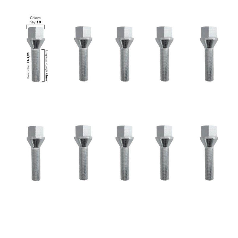 10 bulloni chiave 19 12X1.25 lunghezza 42mm - BR/6-10