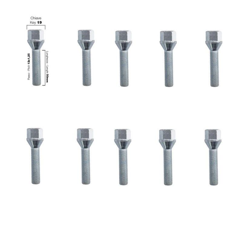 10 bulloni chiave 19 12x1.25 l unghezza 50mm - BR/7-10
