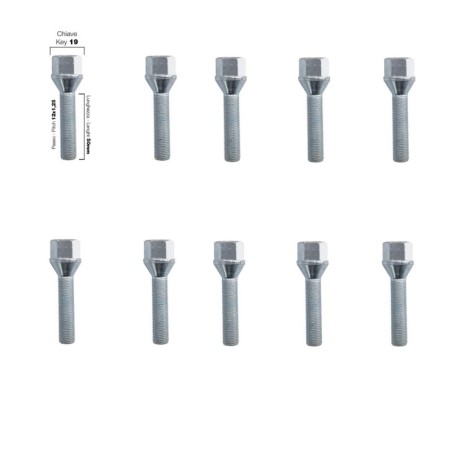 10 bulloni chiave 19 12x1.25 l unghezza 50mm - BR/7-10