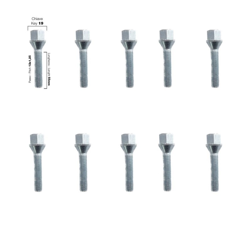 10 bulloni chiave 19 12x1.25 lunghezza 55mm - BR/8-10