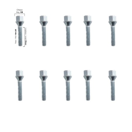 10 bulloni chiave 19 12x1.25 lunghezza 55mm - BR/8-10