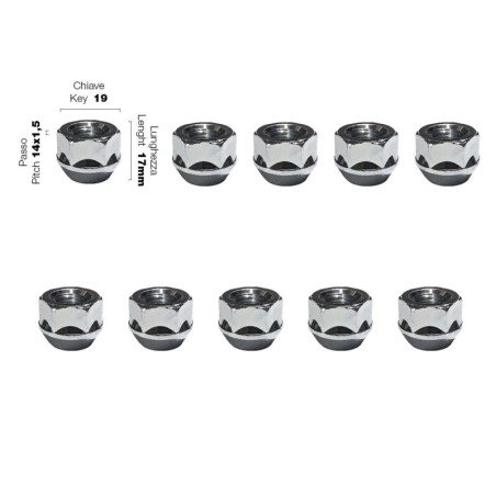 10 dadi chiave 19 14x1.5 filetto - lunghezza 17mm - DR/10-10