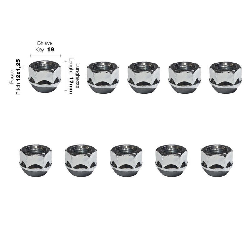 10 dadi chiave 19 12x1.25 lunghezza 17mm - DR/2-10