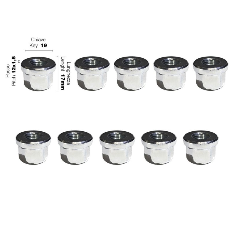 10 dadi chiave 19 12x1.25 lunghezza 17mm testa piatta - DR/2P-10