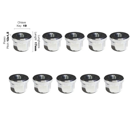 10 dadi chiave 19 12x1.25 lunghezza 17mm testa piatta - DR/2P-10