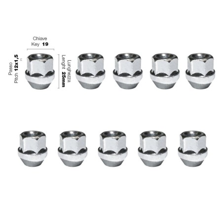 10 dadi chiave 19 filetto 12X1.5 lunghezza 25mm - DR/4-10