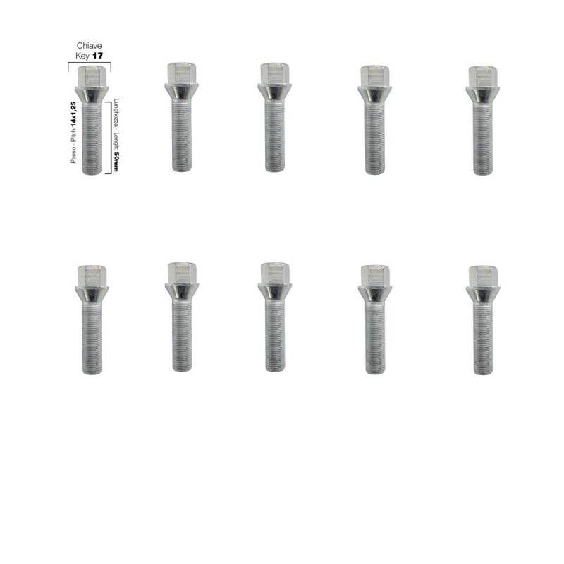 10 bulloni ch.17 14x1.25 l.50mm - BR/17-10