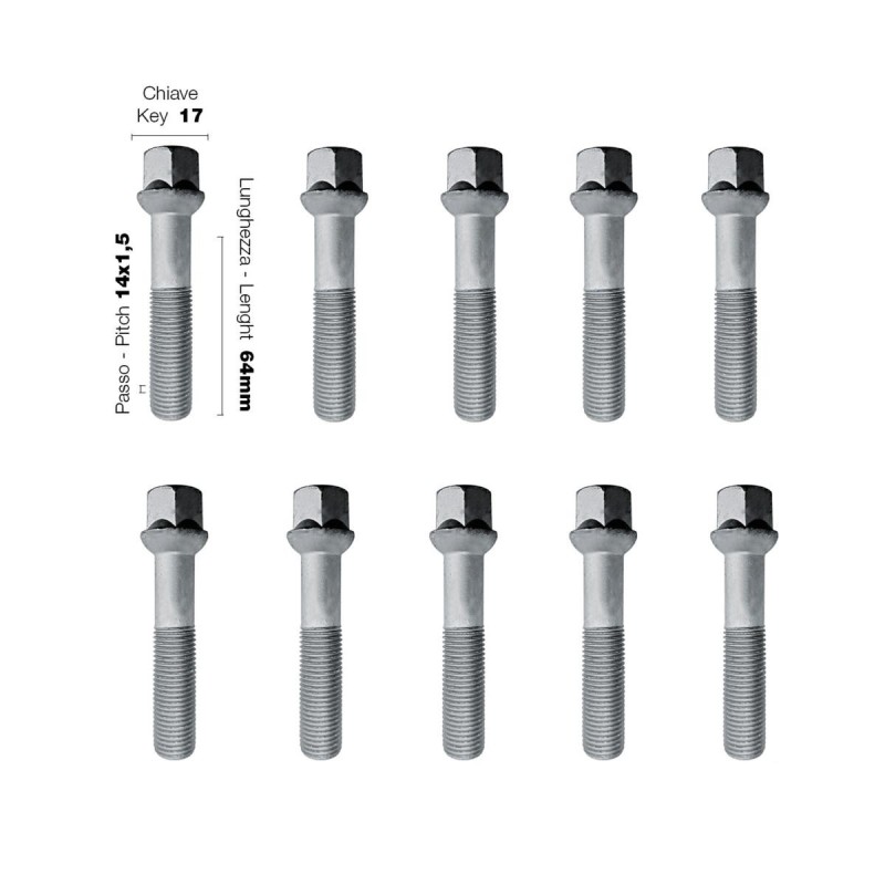 10 bulloni ch.17 14x1.5 l.64mm sferici - BR/27-10
