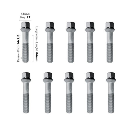 10 bulloni ch.17 14x1.5 l.64mm sferici - BR/27-10