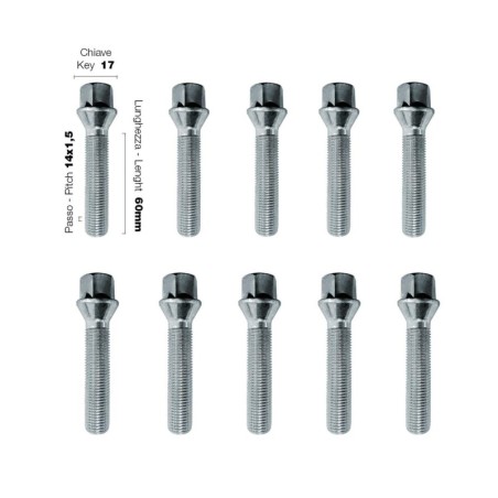 10 bulloni ch.17 14X1.5 l.60mm - BR/28-10