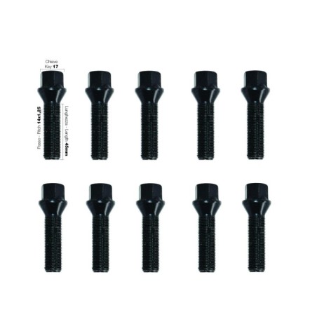 10 bulloni neri chiave 17 14x1.25 lunghezza 45mm - BR/16N-10