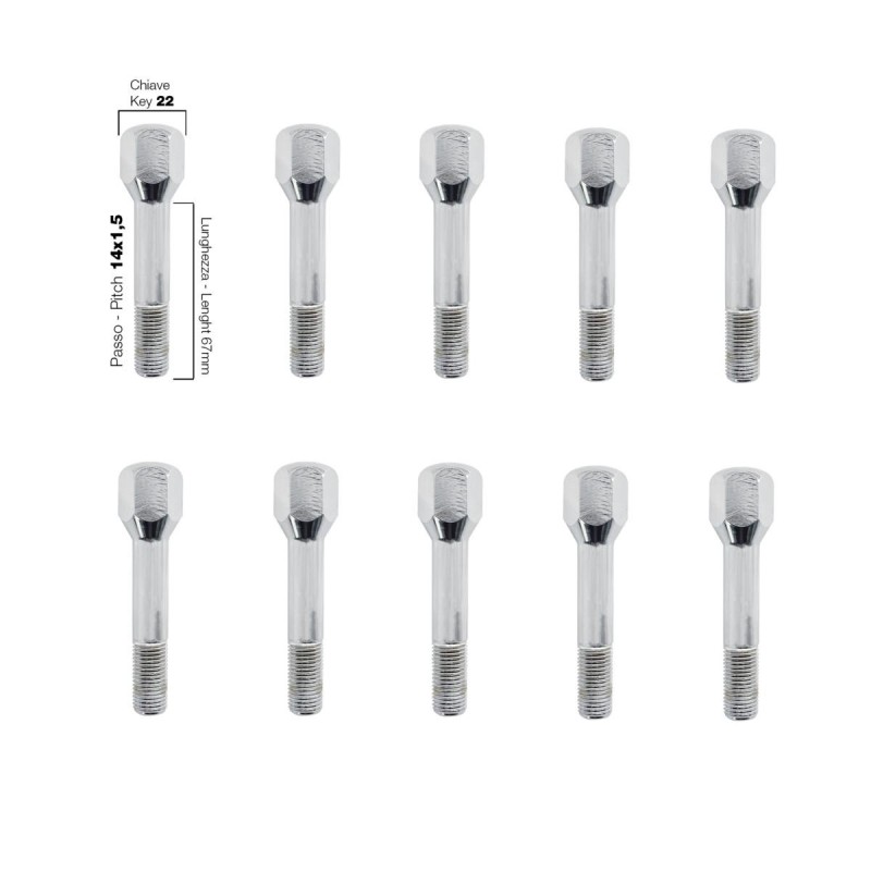10 bulloni chiave 22 14x1.5 lunghezza 67 mm - BR/29-10