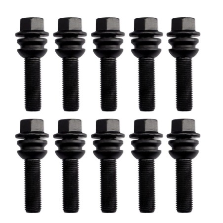 10 bulloni neri ch.19 14x1.5 l.45mm sferici rondella mobile - BR/25N-10