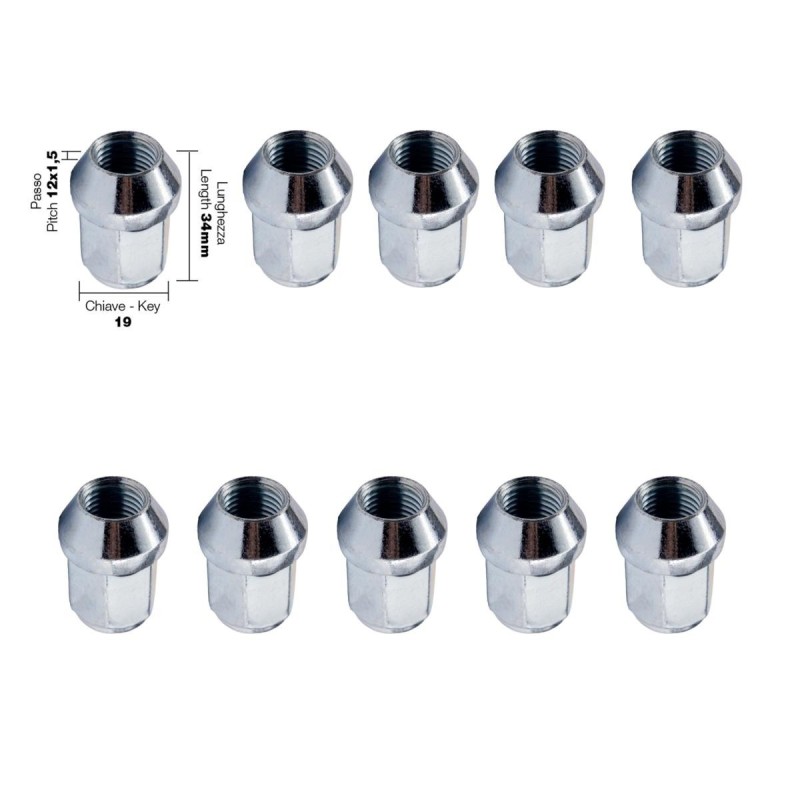 10 dadi chiusi chiave 19 12X1.5 lunghezza 34mm - DR/13-10