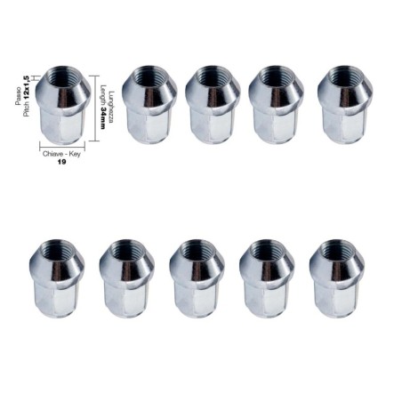 10 dadi chiusi chiave 19 12X1.5 lunghezza 34mm - DR/13-10