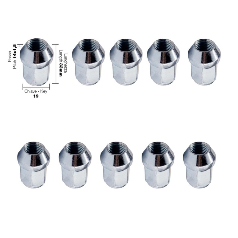 10 dadi chiusi chiave 19 14X1.5 lunghezza 33mm - DR/15-10