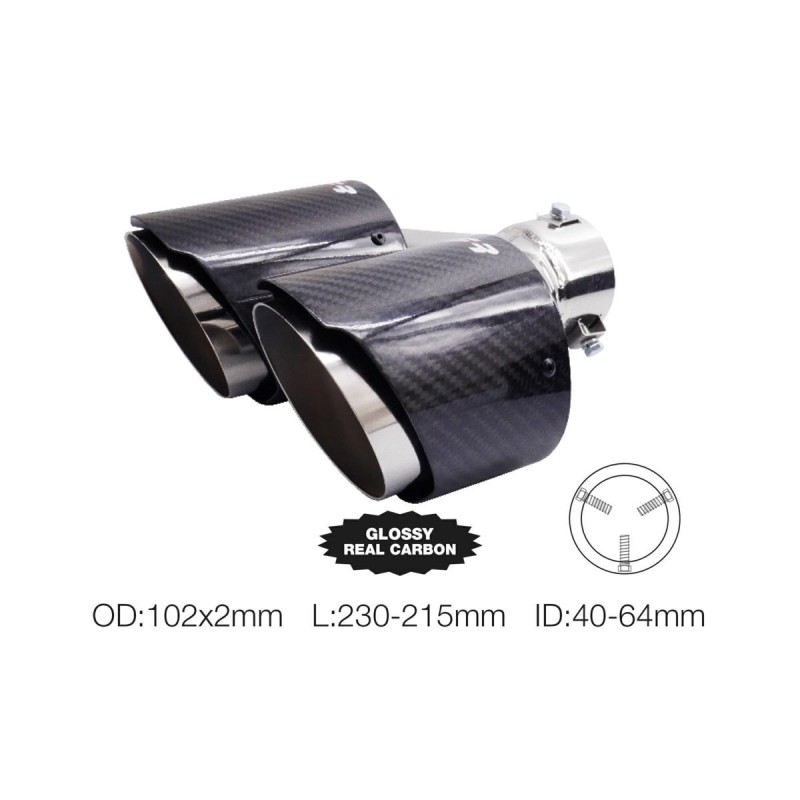 Terminale rotondo id 63mm doppio disassato carbonio e acciaio - TRX/118R