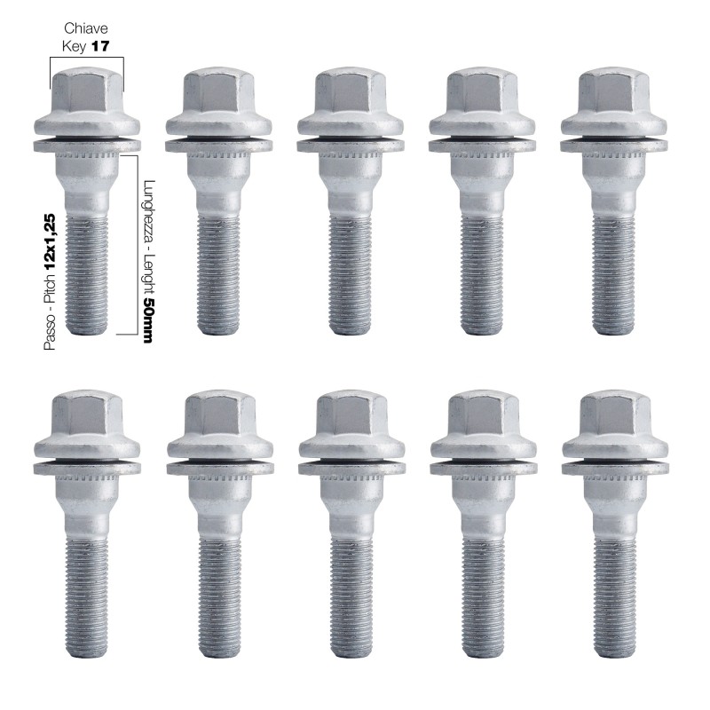10 bulloni ch.17 12x1.25 l50 mm testa piatta - BR/16P-10
