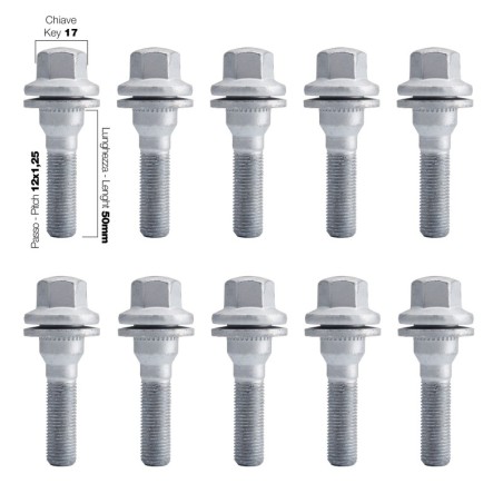 10 bulloni ch.17 12x1.25 l50 mm testa piatta - BR/16P-10
