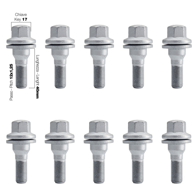 10 bulloni ch.17 12x1.25 l40 mm testa piatta - BR/18P-10