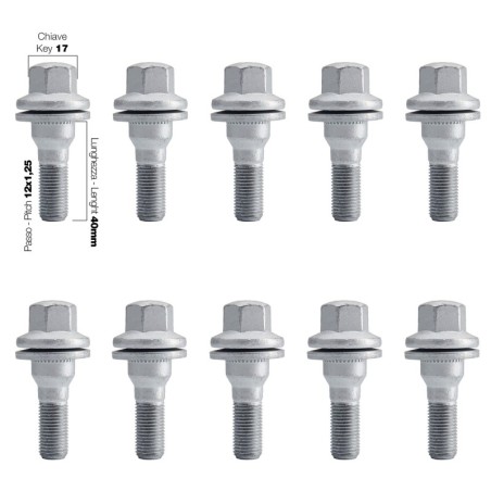 10 bulloni ch.17 12x1.25 l40 mm testa piatta - BR/18P-10