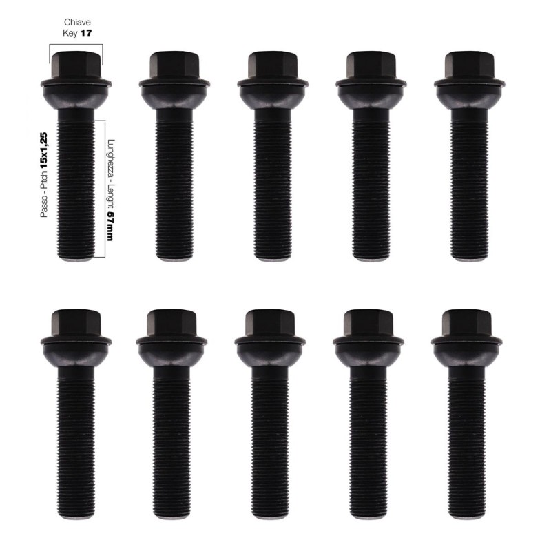 10 bulloni ch.17 15X1.25 l.57mm sferici rondella mobile - BR/32N-10