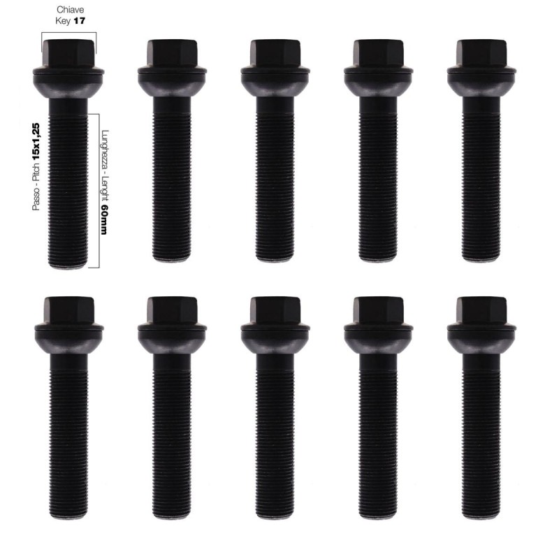 10 bulloni ch.17 15X1.25 l.60mm sferici rondella mobile - BR/33N-10