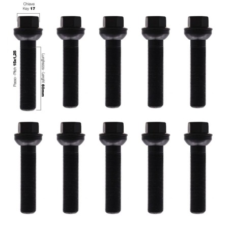 10 bulloni ch.17 15X1.25 l.60mm sferici rondella mobile - BR/33N-10