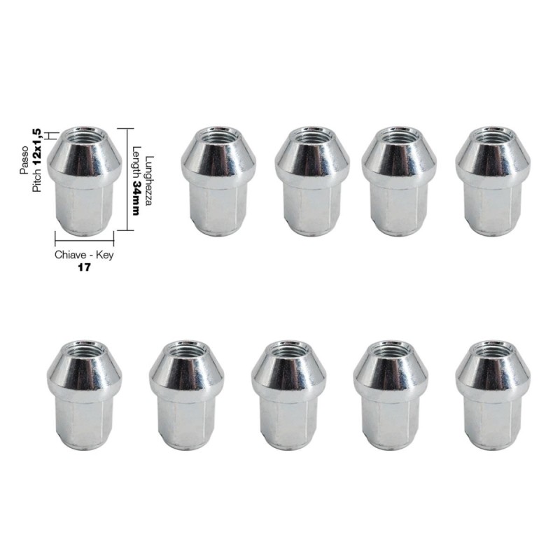 10 dadi chiusi chiave 17 12X1.5 lunghezza 34mm - DR/23-10