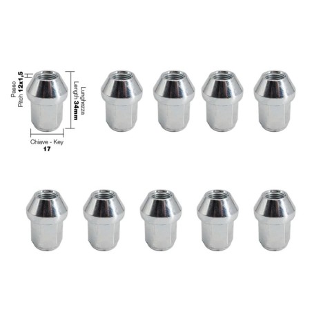 10 dadi chiusi chiave 17 12X1.5 lunghezza 34mm - DR/23-10