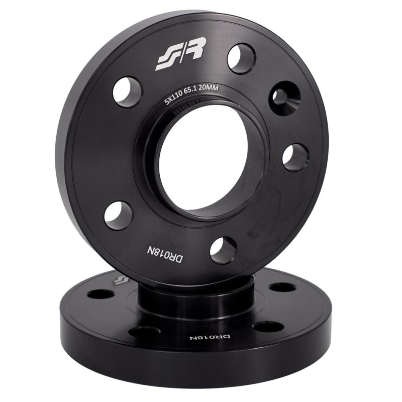 2 distanziali alluminio nero 20mm 5x110 mozzo 65,1 - DR018N