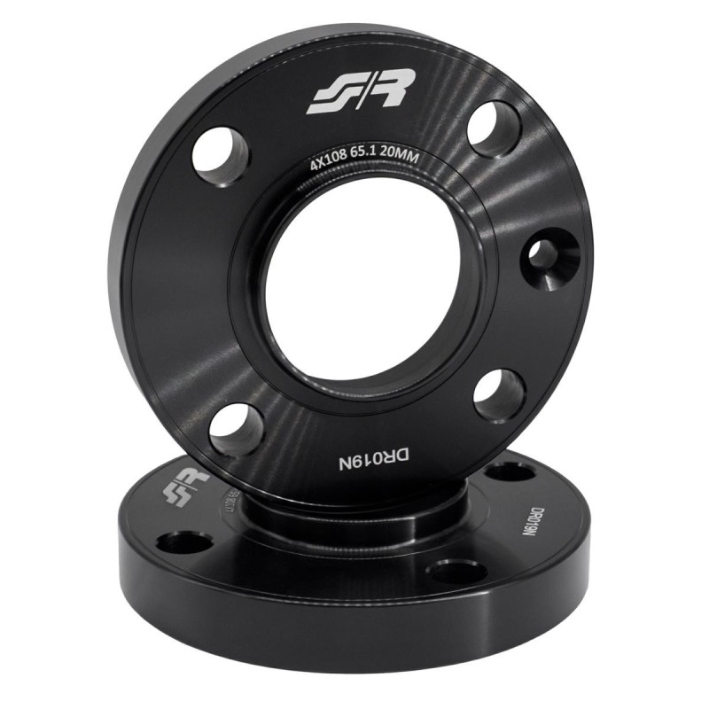 2 distanziali alluminio nero 20mm 4x108 mozzo 65,1 - DR019N