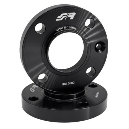 2 distanziali alluminio nero 20mm 4x108 mozzo 65,1 - DR019N