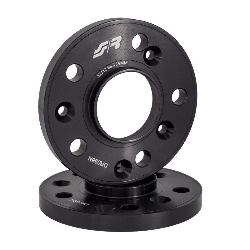 2 distanziali alluminio nero 15mm 5x112 mozzo 66,6 - DR038N