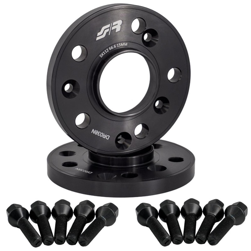 2 distanziali ruota neri 15mm 5x112 centraggio 66,6 con bull. - DR038N/B2N