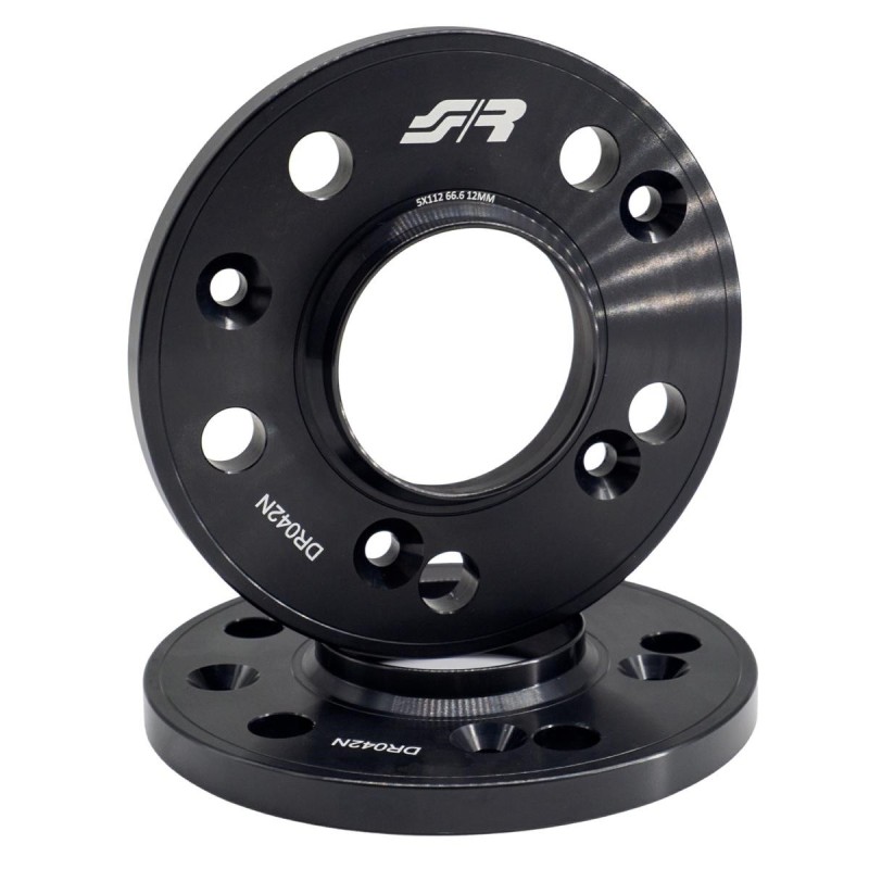 2 distanziali alluminio nero 12mm 5x112 mozzo 66,6 - DR042N