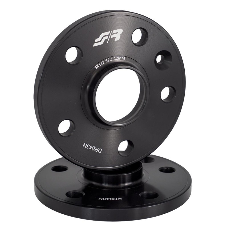 2 distanziali alluminio nero 12mm 5x112 mozzo 57,1 - DR043N
