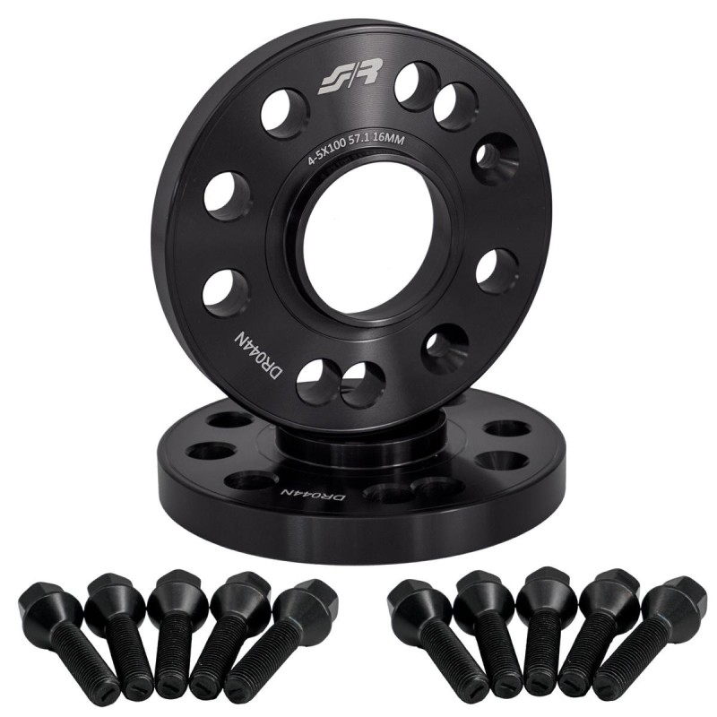 2 distanziali ruota neri 16mm 4-5x100 centraggio 57,1 con bull. - DR044N/B2N