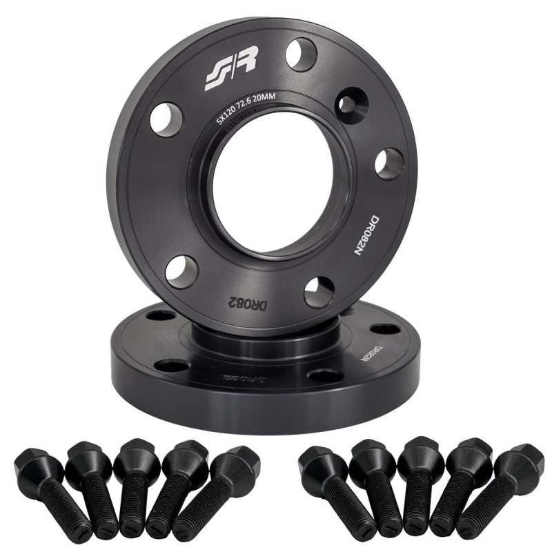 2 distanziali ruota neri 20mm 5x120 centraggio 72,6 con bull. - DR082N/B2N