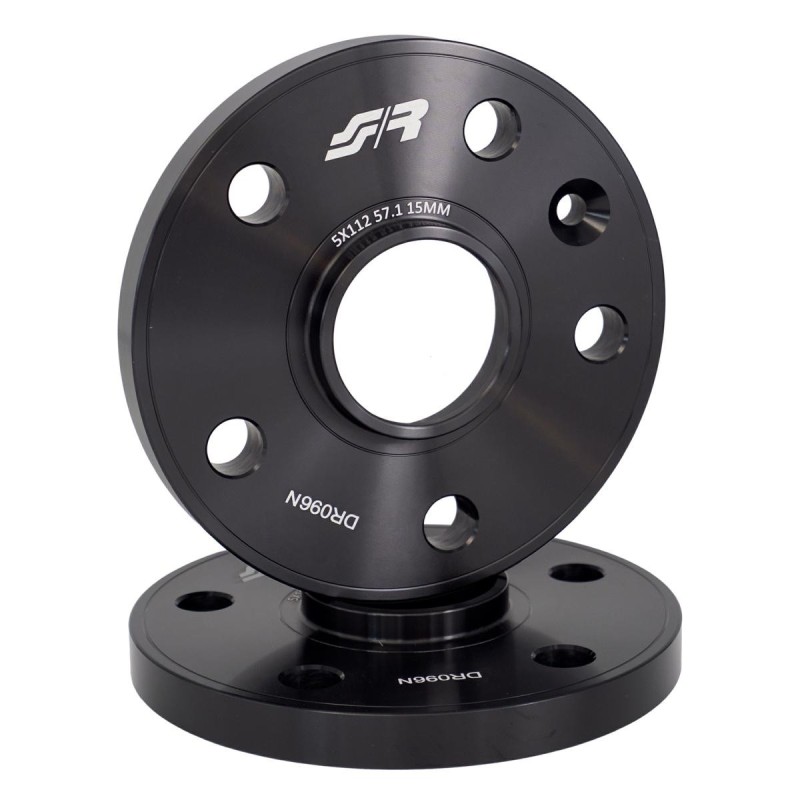 2 distanziali alluminio nero 15mm 5X112 mozzo 57,1 - DR096N