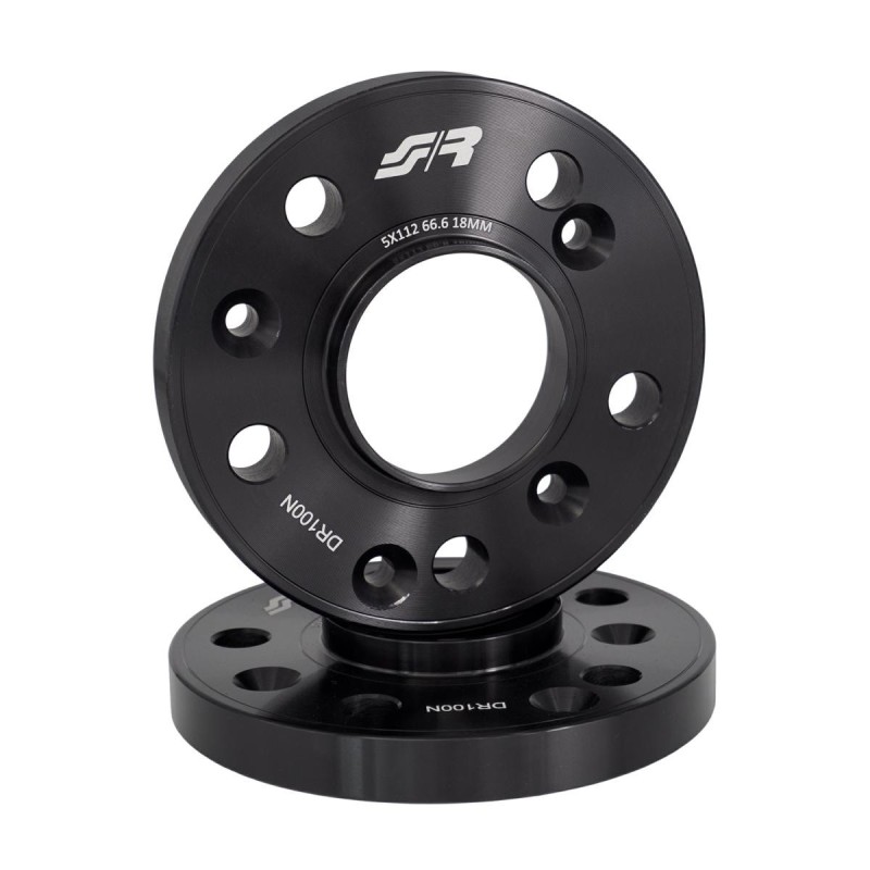 2 distanziali alluminio nero 18mm 5X112 mozzo 66,6 - DR100N