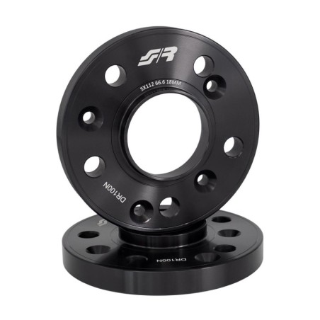 2 distanziali alluminio nero 18mm 5X112 mozzo 66,6 - DR100N