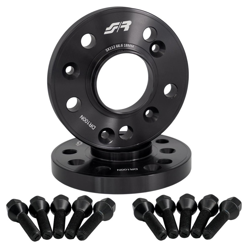 2 distanziali ruota neri 18mm 5x112 centraggio 66,6 con bull. - DR100N/B16N