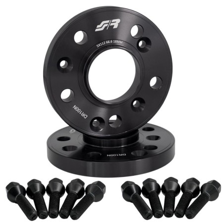 2 distanziali ruota neri 18mm 5x112 centraggio 66,6 con bull. - DR100N/B16N